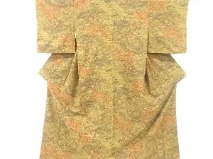 リサイクル　寺社に草花模様手織り紬着物